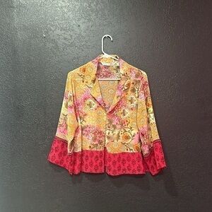 Victoria Secret L Semi Sheer Chiffon Set Floral Ikat Romantic BOHO Size L